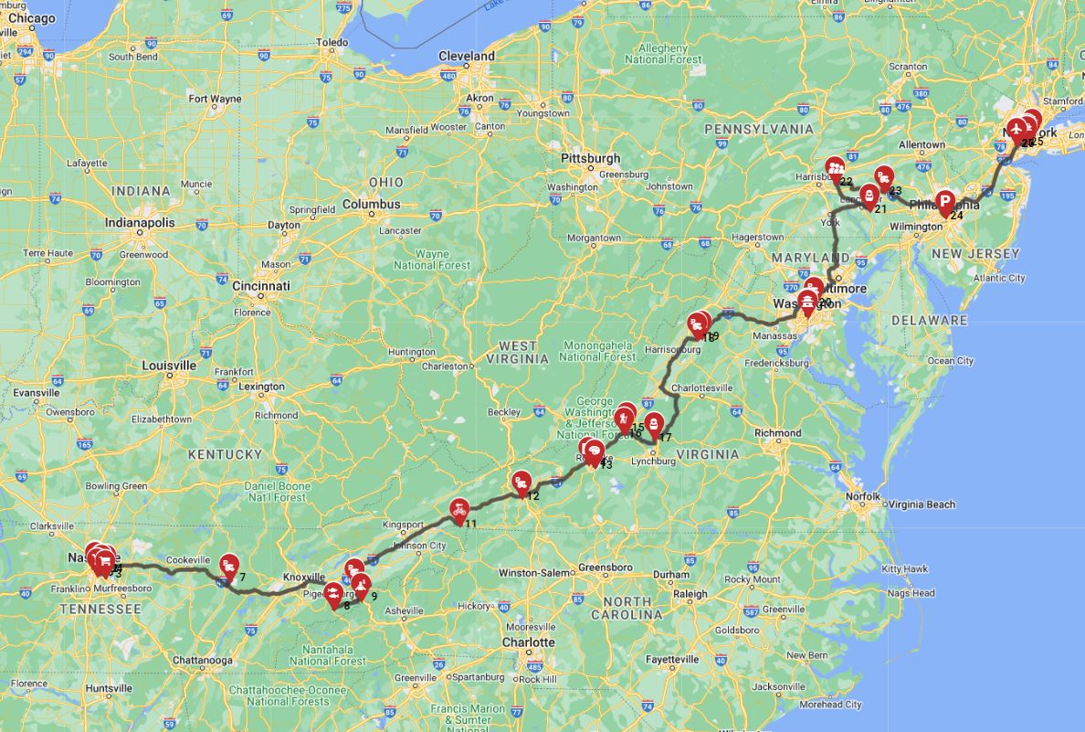 Nashville to New York Point-to-point trip planning
